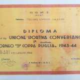 L'attestato della V coppa puglia 1944 vinta dall'U.S. Conversano